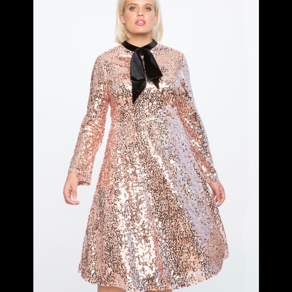 Rose gold sequin flare dress